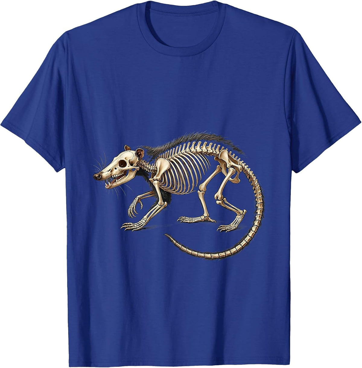 Opossum Skeleton Mid-Stride Dark Background T-Shirt - Royal Blue