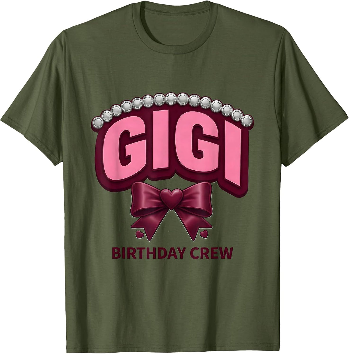 Gigi Birthday Crew Sparkle Varsity Family Matching Bow T-Shirt - Olive Green