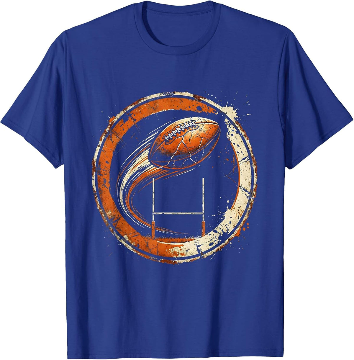 Men's Rugby Ball Over Goalposts Graphic Tee T-Shirt - Royal Blue