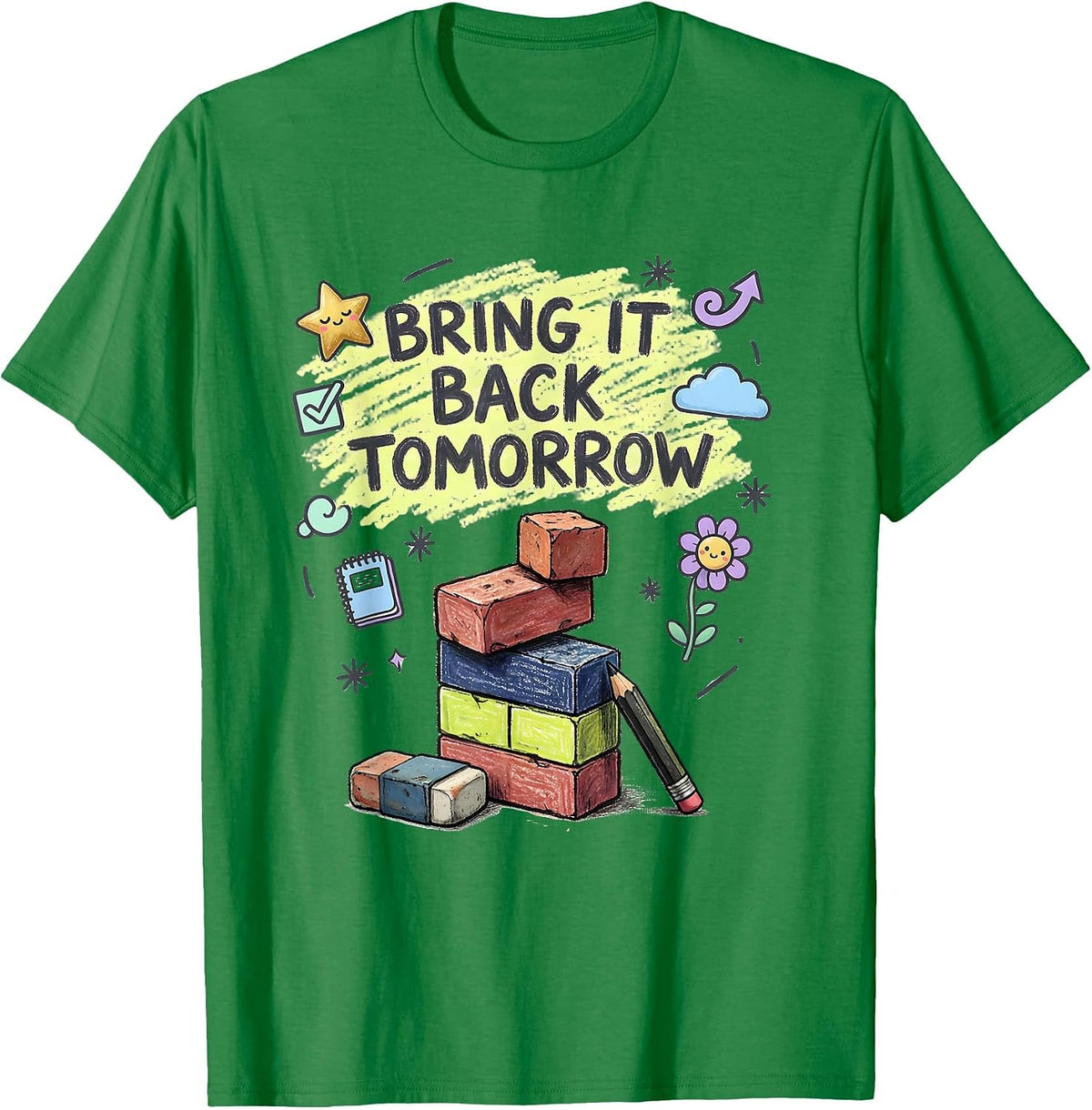 Men's Bring It Back Tomorrow Kawaii Teacher Growth Mindset T-Shirt - Kelly Green
