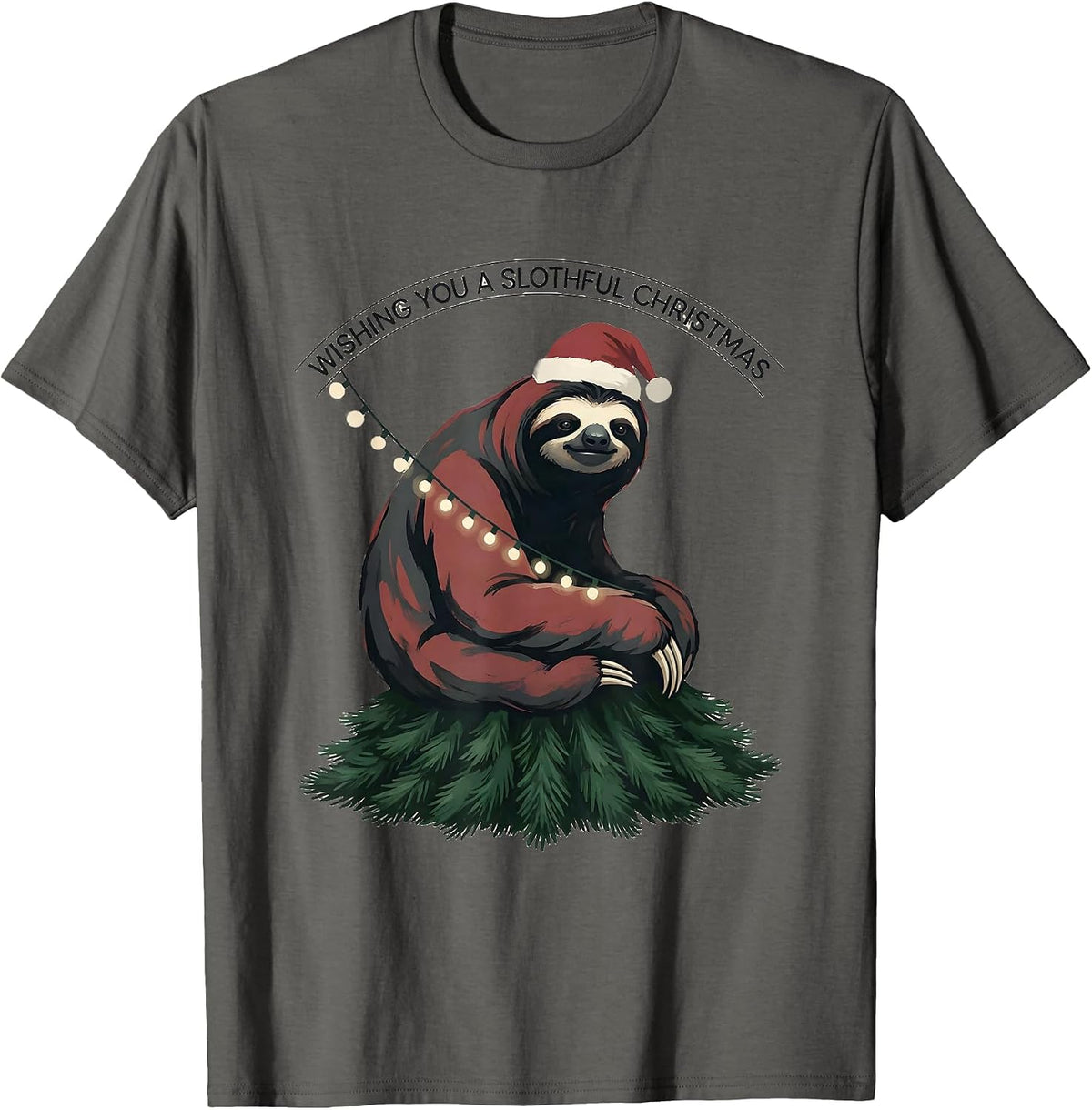 Men's Wishing You a Slothful Christmas Funny Sloth Lover Holiday T-Shirt - Asphalt Grey