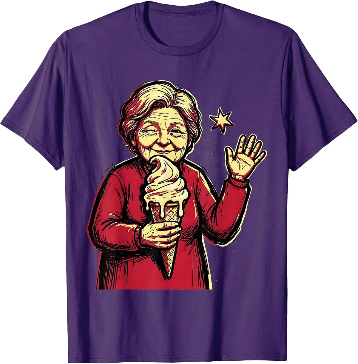 Cheerful Gigi Grandma Marker Outline Ice Cream Cone Humor T-Shirt - Purple