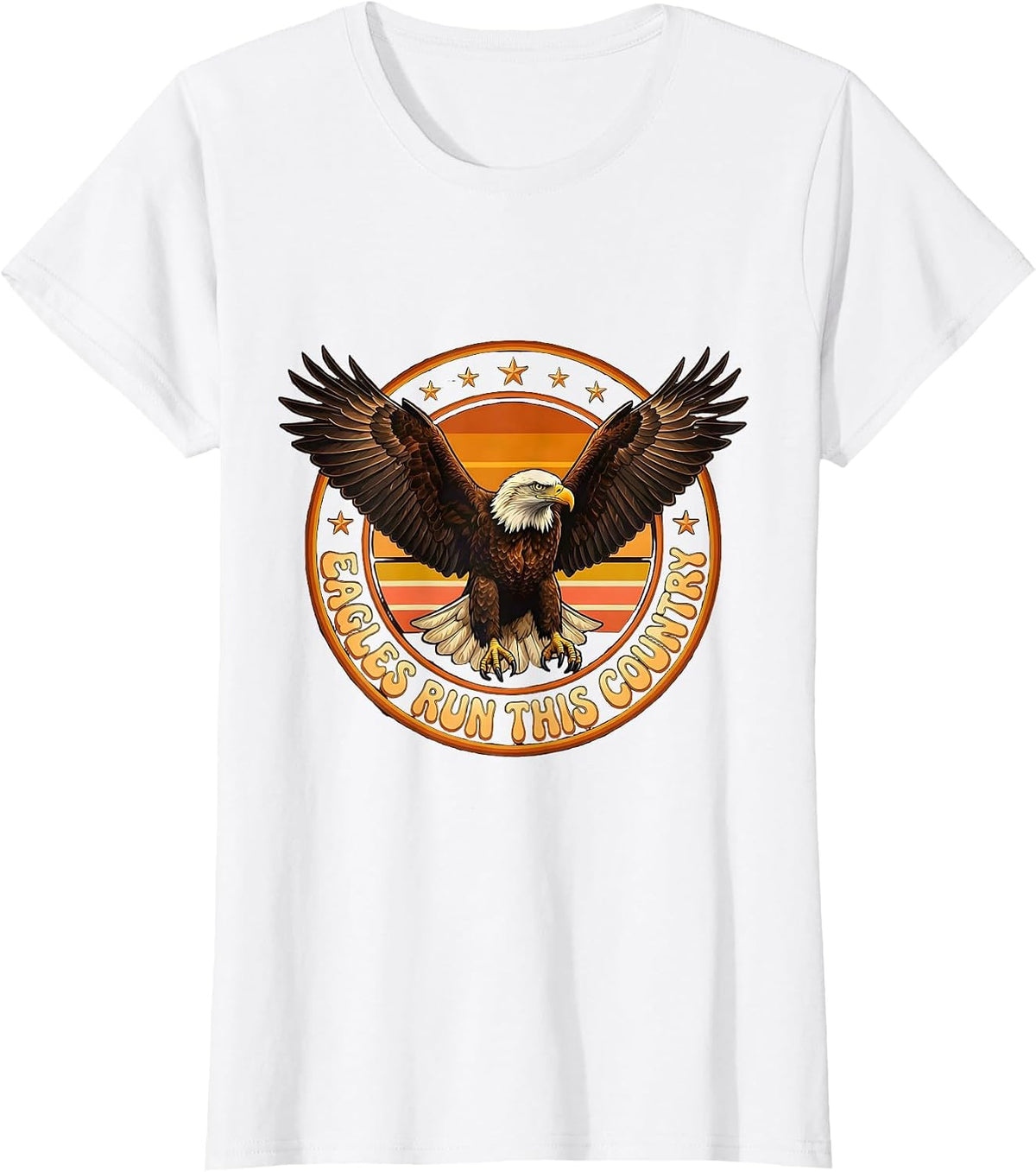 Women's Eagles Run This Country American Flag Design T-Shirt - White