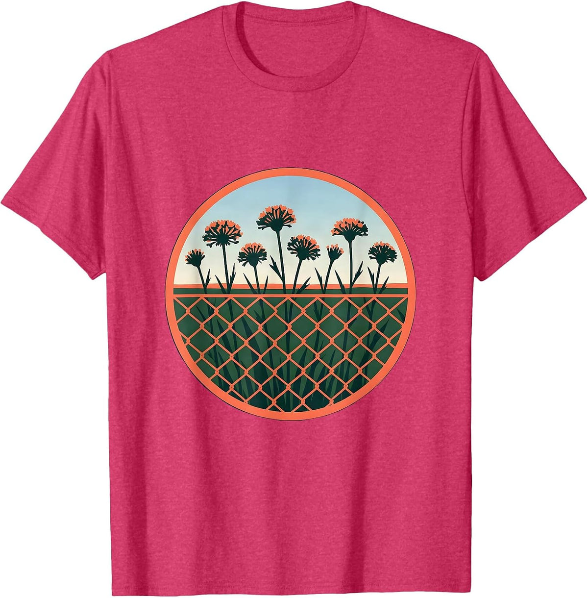 Men's 988 Suicide Prevention Wildflowers Fence Illustration T-Shirt - Red Heather