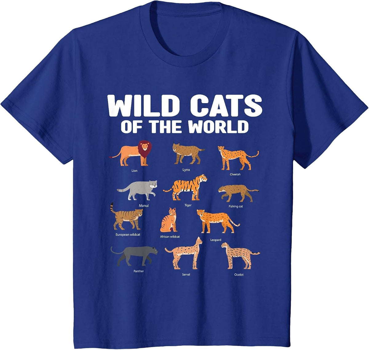 Wild Cats of the World Lion Tiger T-Shirt - Royal Blue