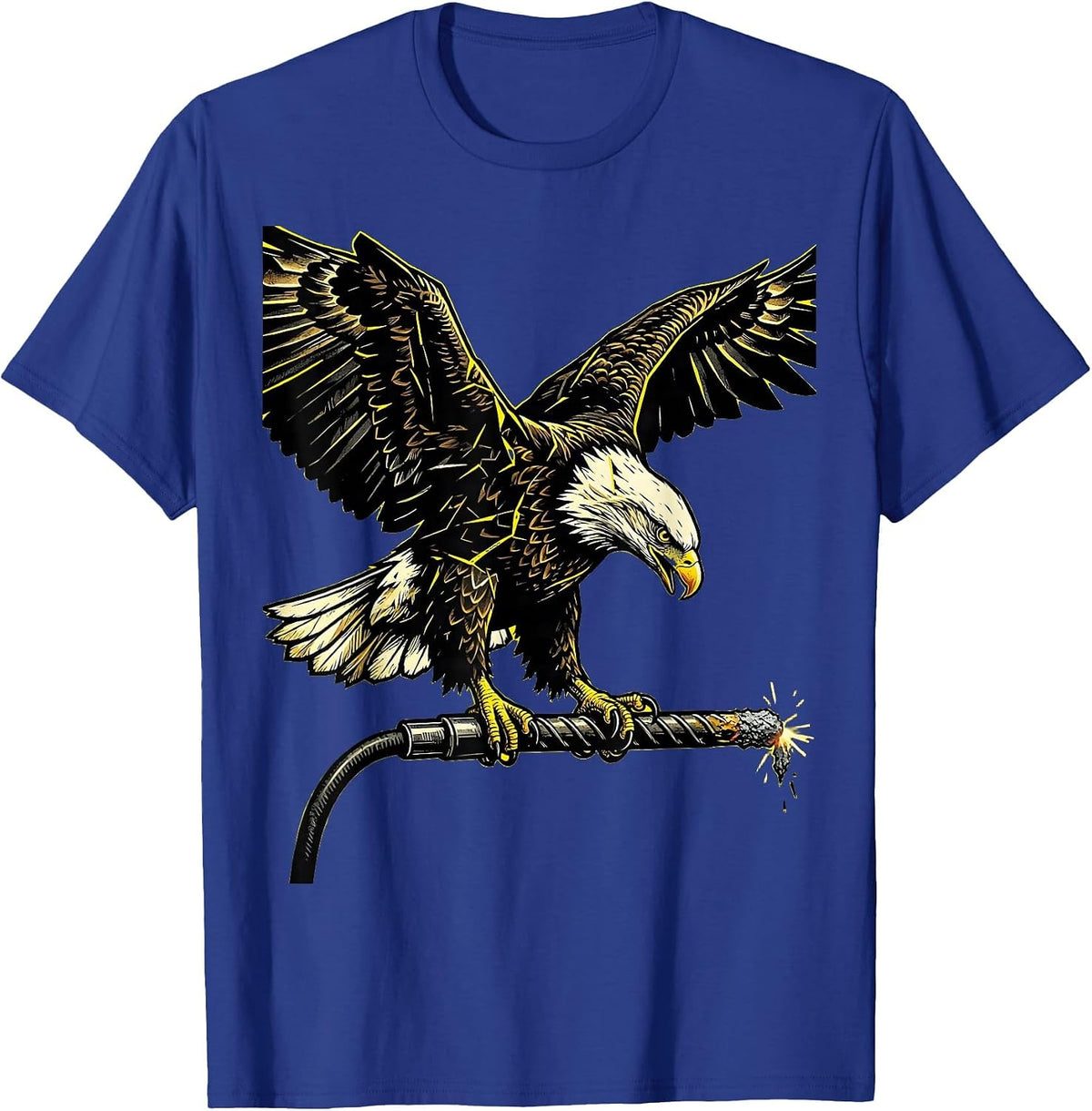 Men's Eagle on Welding Electrode Graphic Tee T-Shirt - Royal Blue