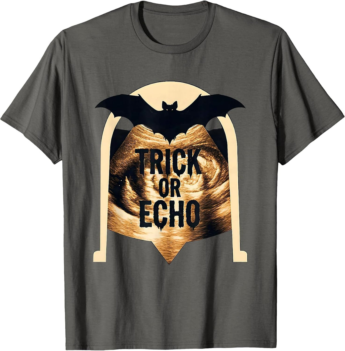 Trick Or Echo Silhouette Halloween Ultrasound Tech T-Shirt - Asphalt Grey