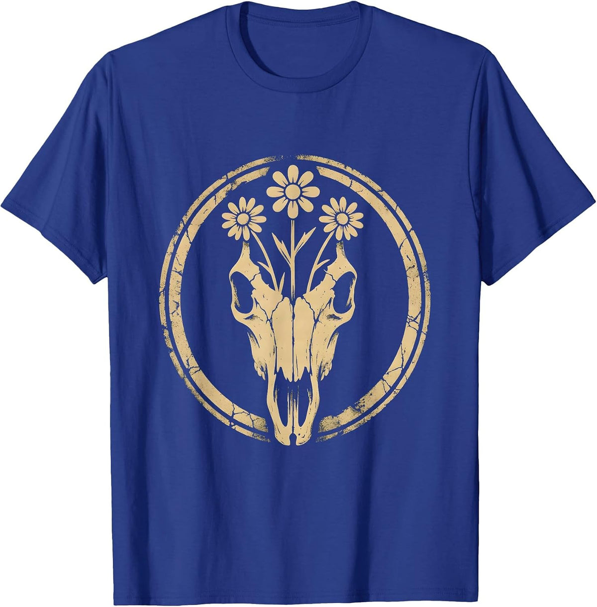 Men's Horse Skull Wildflowers Gothic Floral Art Design T-Shirt - Royal Blue