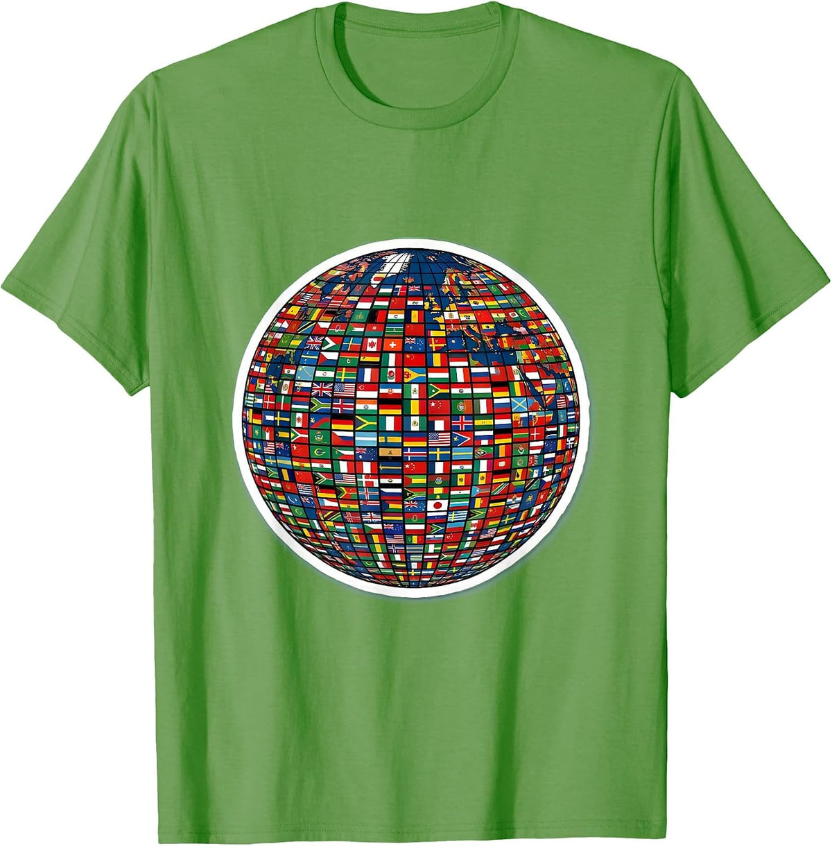 Men's Global Flags Unity Sticker-Style Geography Lover T-Shirt - Grass Green