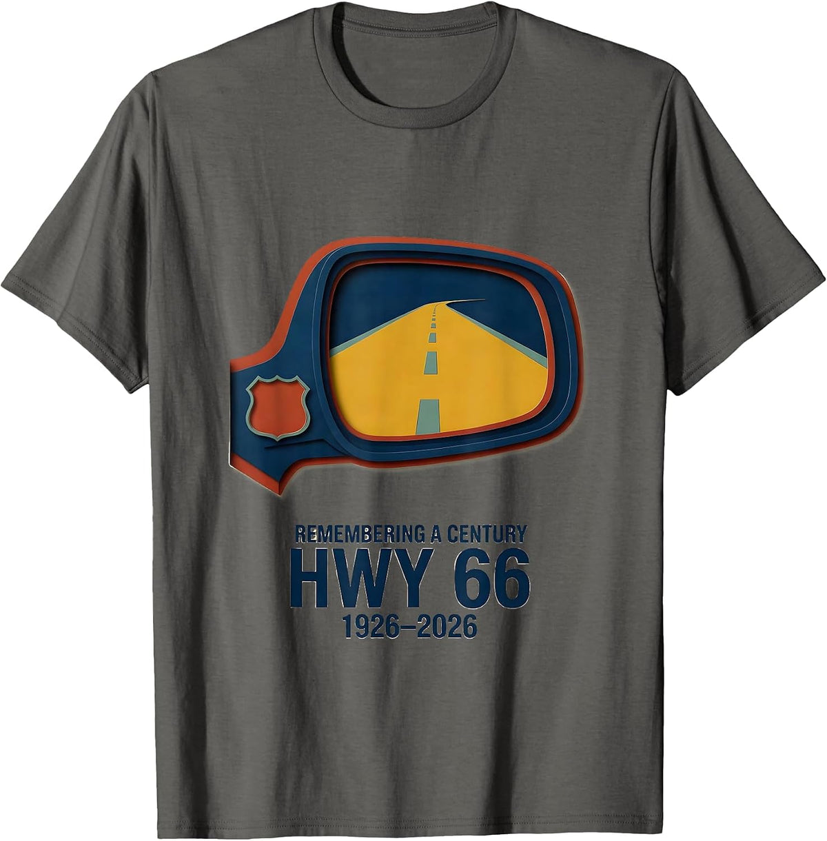 Remembering A Century Hwy 66 Vintage Souvenir T-Shirt - Asphalt Grey