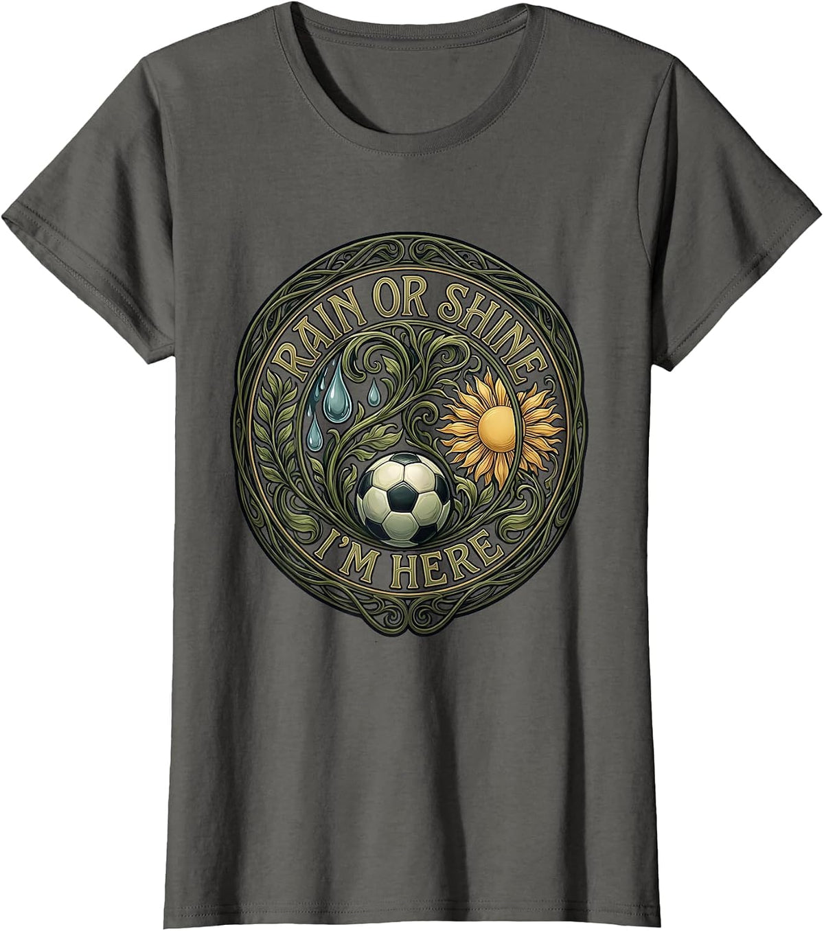 Women's Rain or Shine Soccer Dad Graphic Design T-Shirt - Asphalt Grey