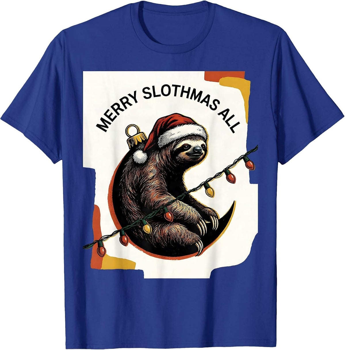 Men's Merry Slothmas, All Funny Sloth Lover Christmas Lights T-Shirt - Royal Blue