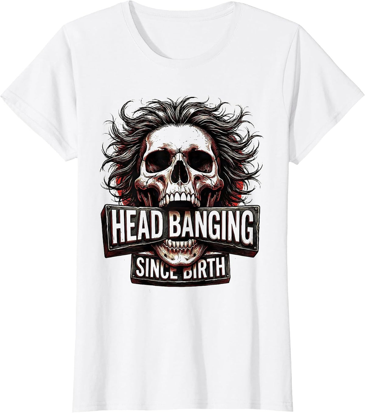 Head Banging Since Birth Rock and Roll Design T-Shirt - White