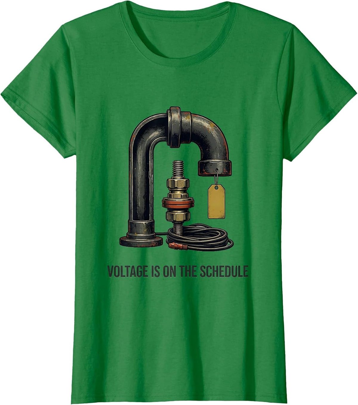 Women's Voltage Is On The Schedule Vintage Electrician Skeleton T-Shirt - Kelly Green