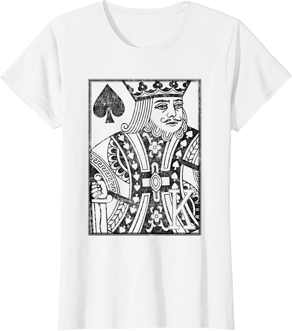 King of Spades Vintage Look Distressed Playing Card T-Shirt - White