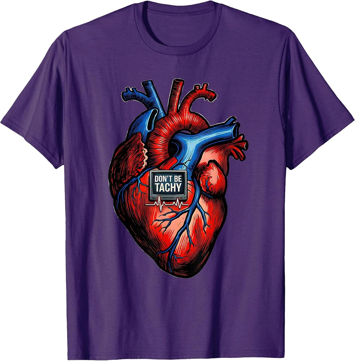 Don't Be Tachy Comic Book Cardiac Nurse Anatomy Humor T-Shirt - Purple