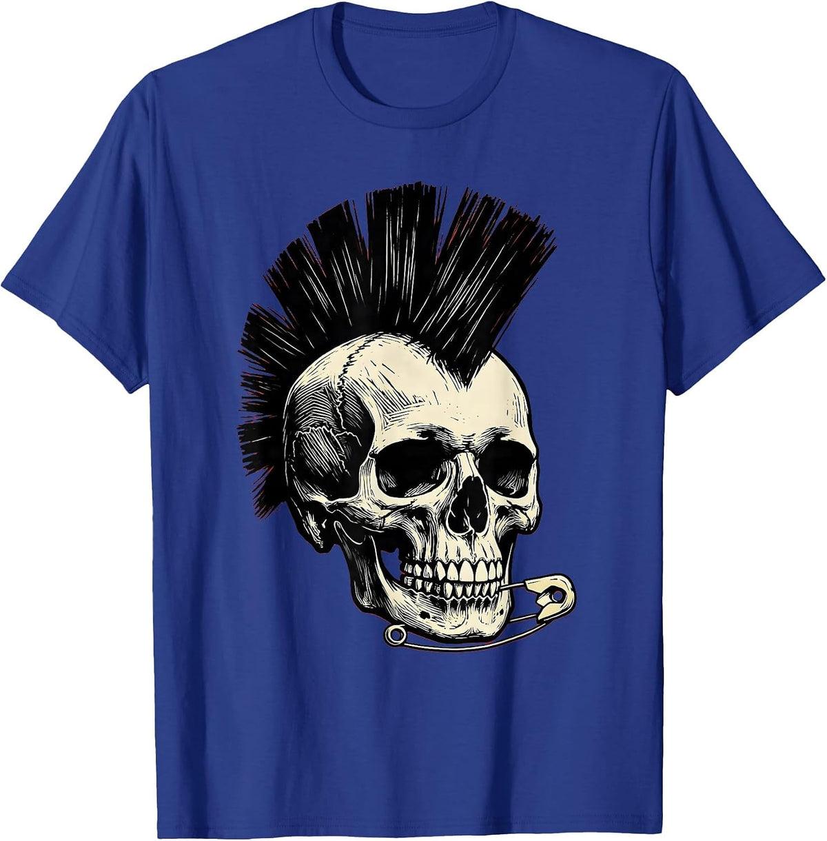 Punk Mohawk Skull Safety Pin Earring Design T-Shirt - Royal Blue