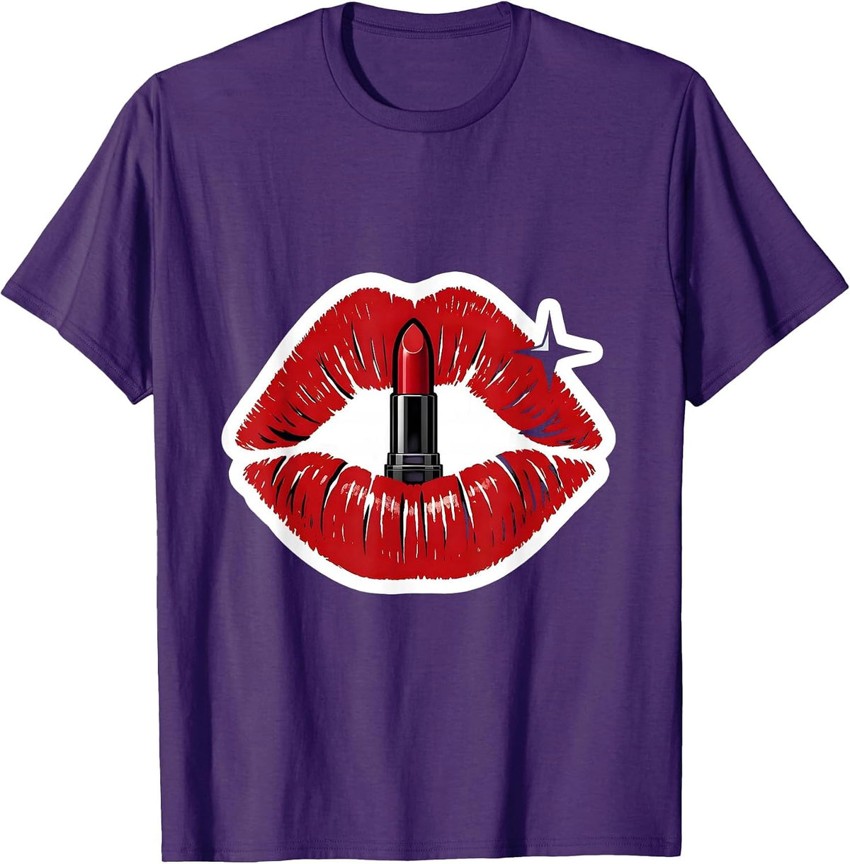 Bitten Lipstick Kiss Sexy Flirty Party Novelty T-Shirt - Purple
