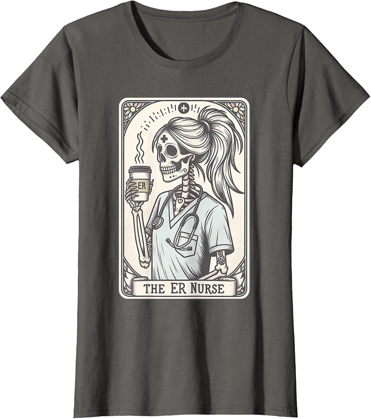 The Nurse Tarot Card Skeleton Nursing School Graduation RN T-Shirt - Asphalt Grey