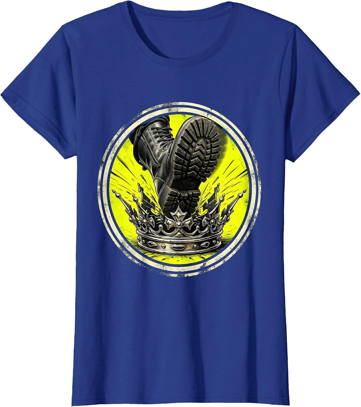 Women's Boot Stomping Crown Graphic Design T-Shirt - Royal Blue