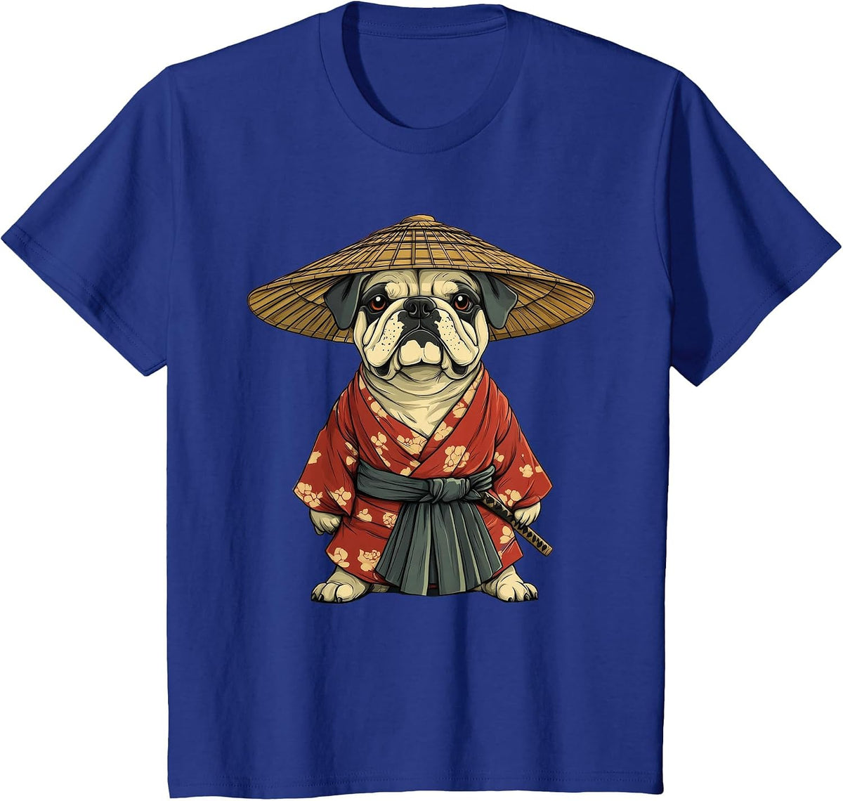 English Bulldog Dog Samurai Art T-Shirt - Royal Blue