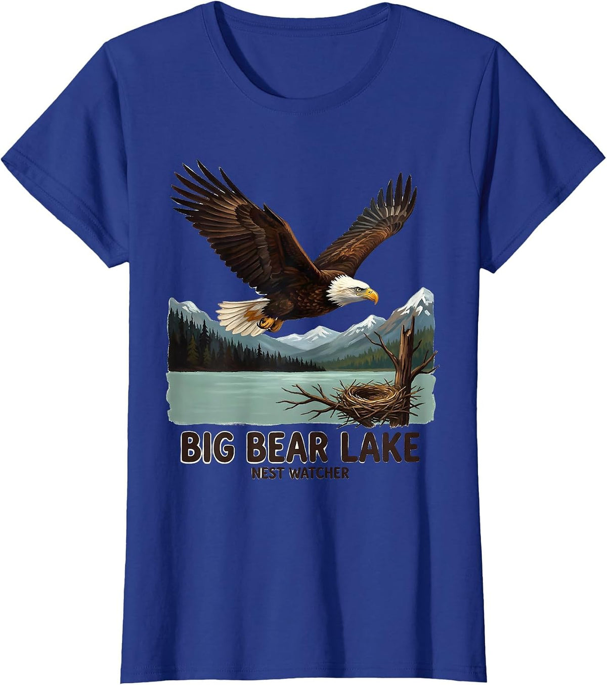 Women's Big Bear Lake Nest Watcher Vintage Eagle Memorial Wildlife T-Shirt - Royal Blue