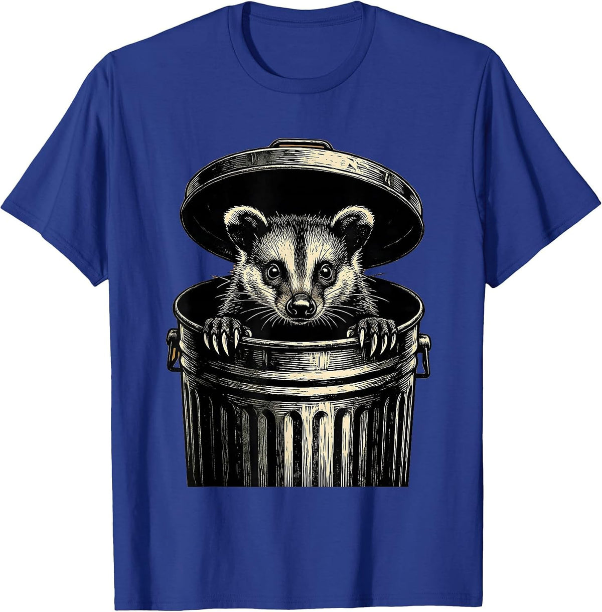 Men's Opossum Peeking Out of Trash Can Illustration T-Shirt - Royal Blue