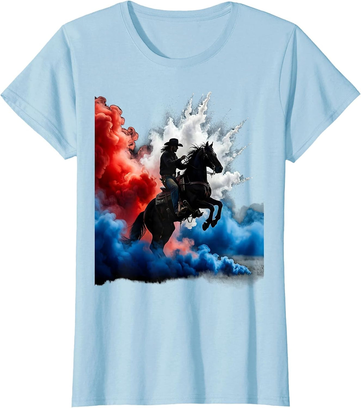 Cowboy Riding Horse American Plains Sunset T-Shirt - Baby Blue