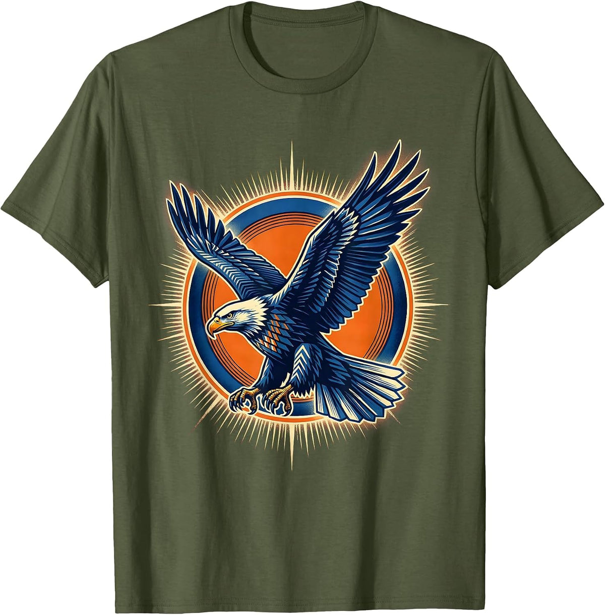 Neon Eagle Dive-Bomb Spread Wings Graphic T-Shirt - Olive Green