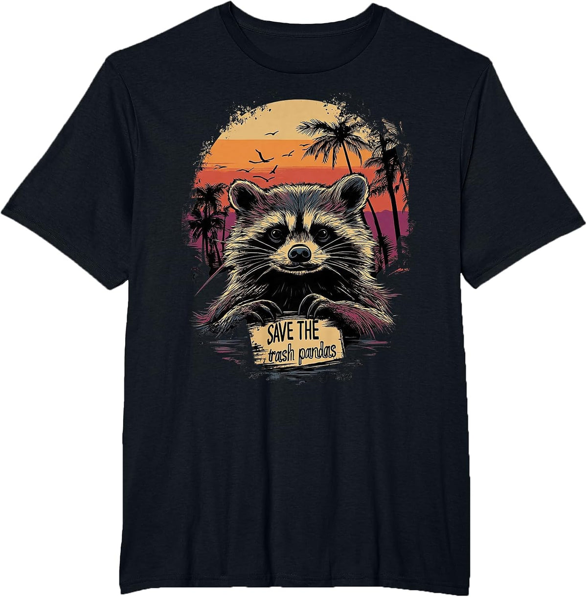 Vintage Save The Trash Pandas Retro Funny Raccoon Animal T-Shirt - Black