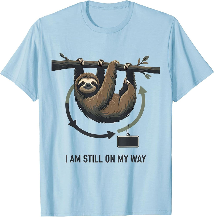Men's I Am Still On My Way Funny Sloth Lover Lazy Humor Gift T-Shirt - Baby Blue