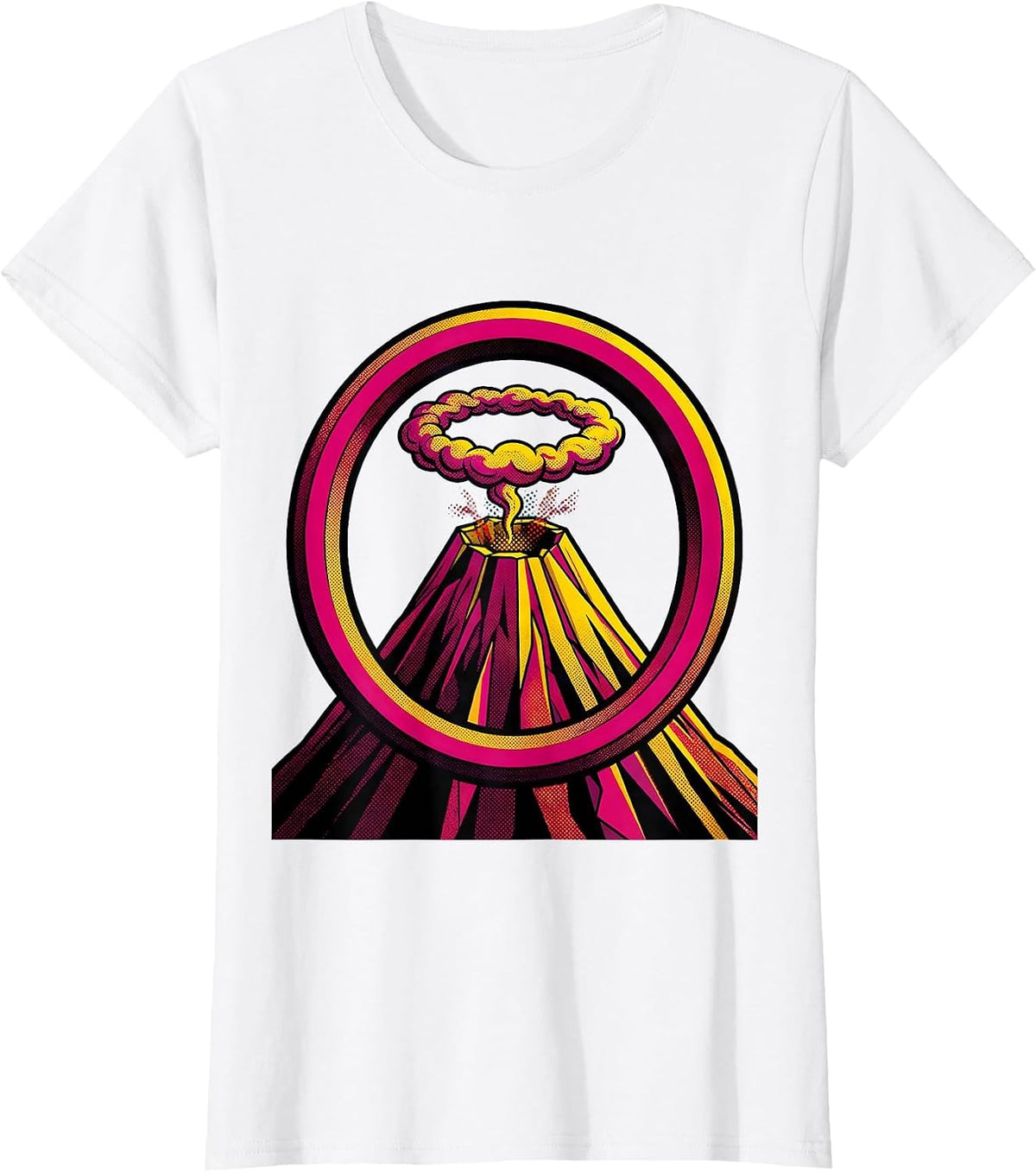 Ancient Volcano Smoke Ring Illustration T-Shirt - White