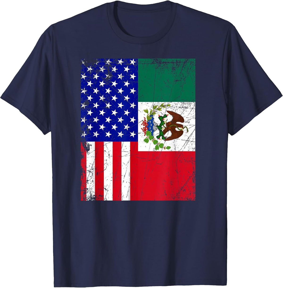 Mexican American Flag Shirt | Half Mexico Half USA T-Shirt T-Shirt - Navy Blue