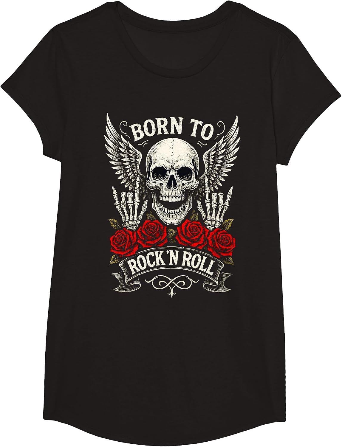 Born to Rock and Roll Vintage Skeleton T-Shirt - Girls Black