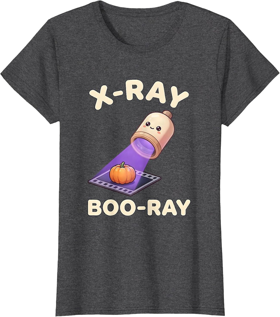 Women's X-Ray Boo-Ray Cute Kawaii Halloween Radiology Tech T-Shirt - Dark Heather Grey