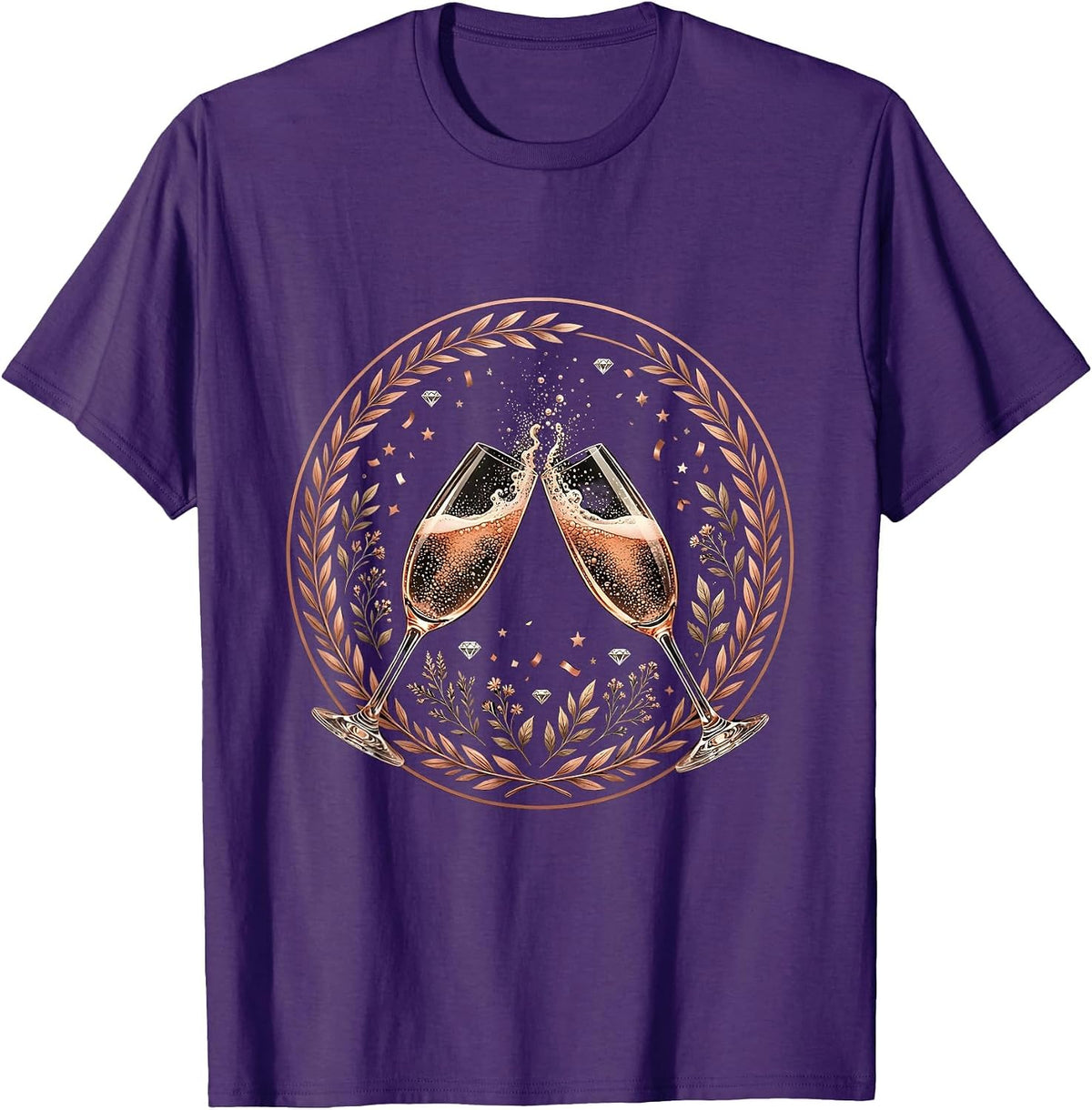 Champagne Glasses Clinking Confetti Celebration T-Shirt - Purple