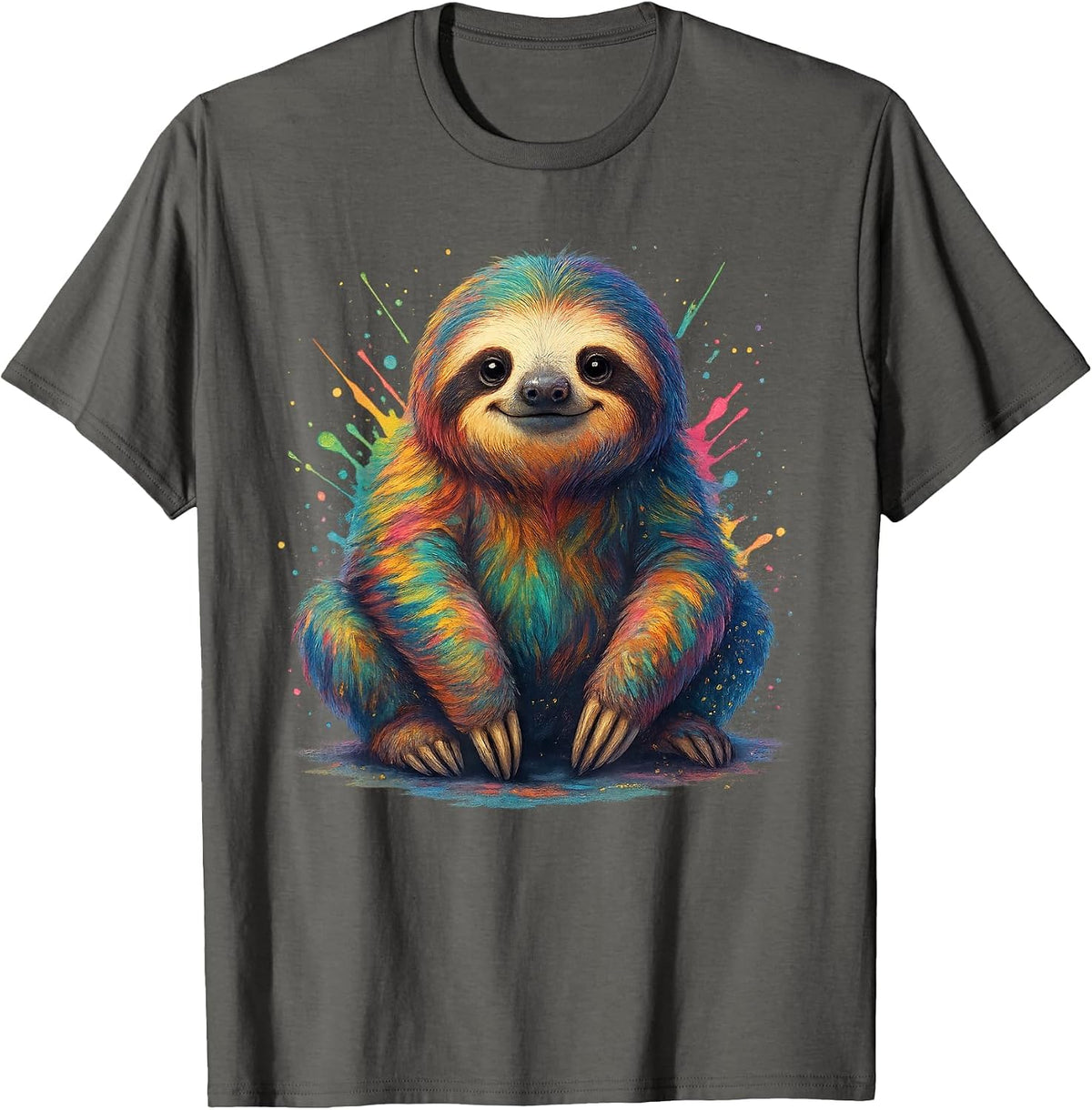Colorful Watercolor Sloth T-Shirt - Asphalt Grey