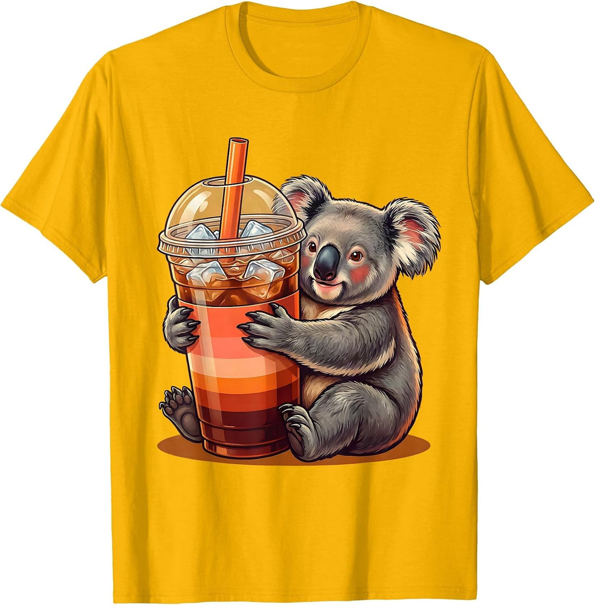 Men's Koala Iced Coffee Lover Funny Graphic Tee T-Shirt - Golden Yellow