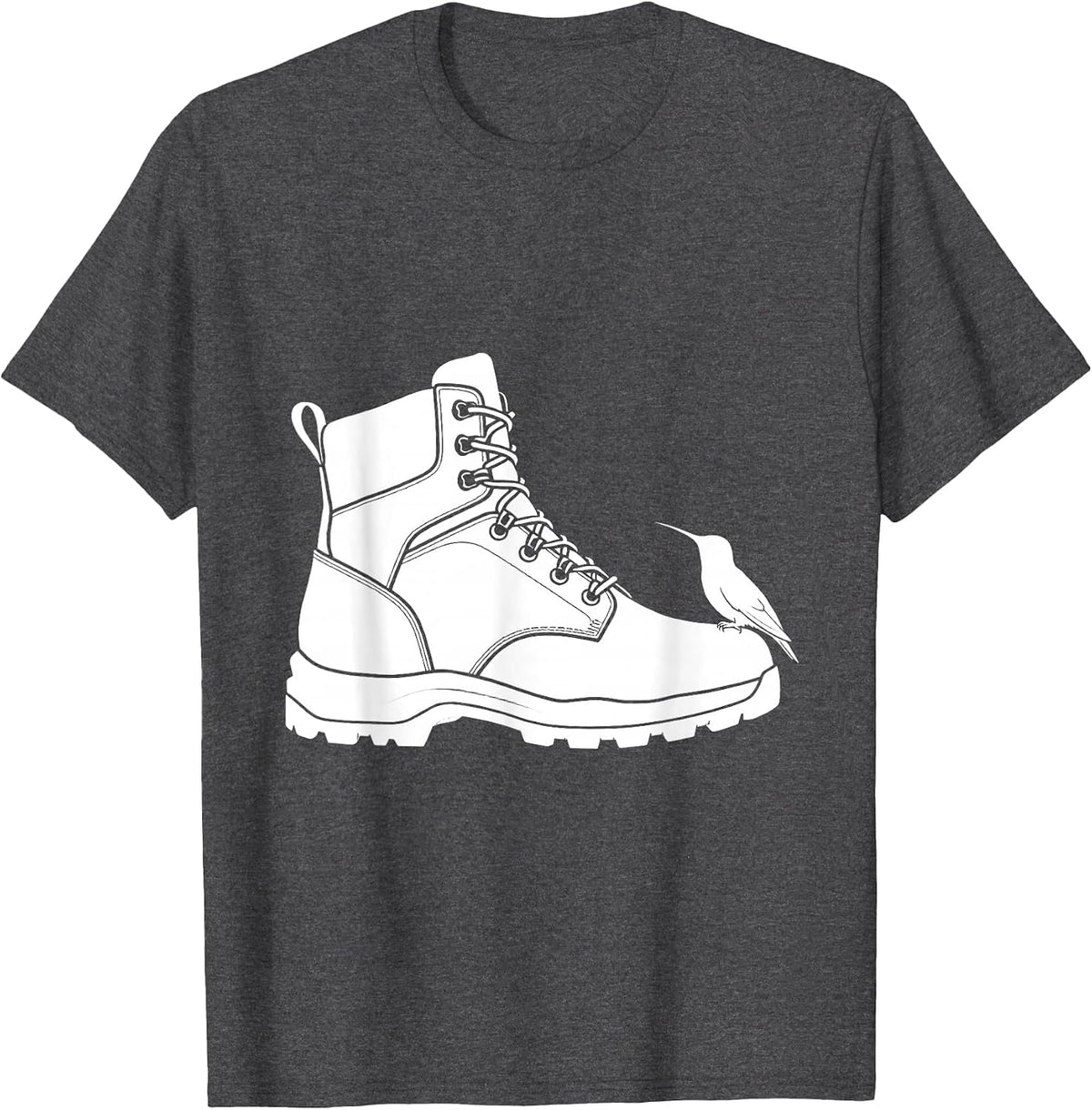 Hummingbird Hiking Boot Nature Camping Design T-Shirt - Dark Heather Grey
