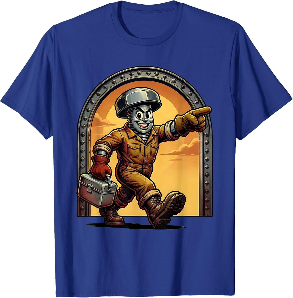 Woman Crossing Steel Bridge at Dusk Labor Day T-Shirt - Royal Blue