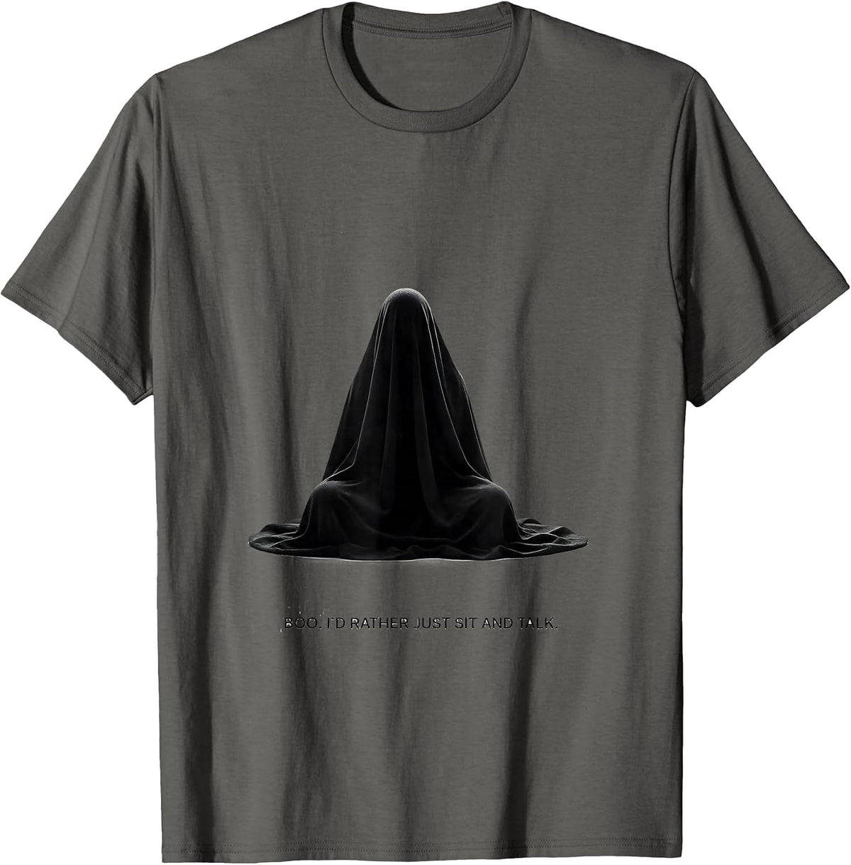 Men's Boo I'd Rather Just Sit And Talk Minimalist Ghost Mental T-Shirt - Asphalt Grey