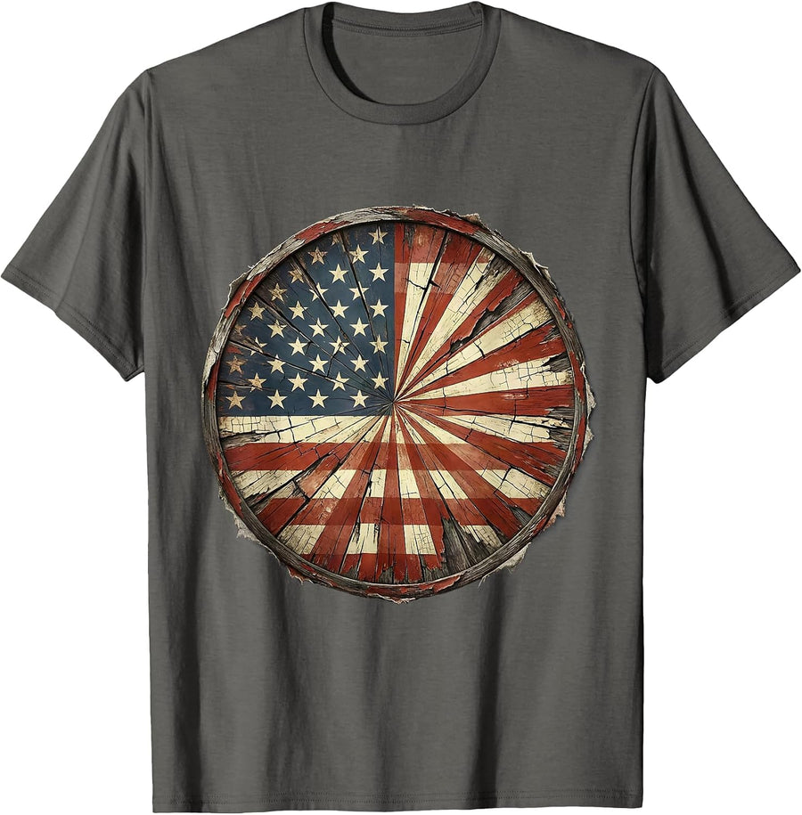 Red White and Blue Bold Sunburst Graphic T-Shirt - Asphalt Grey