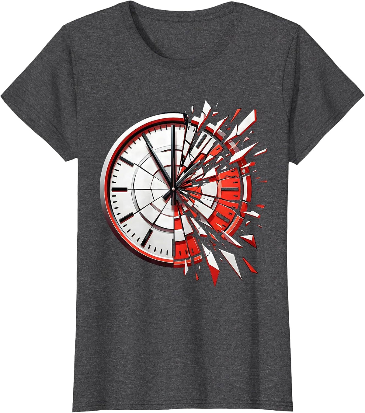 Women's Frozen at Midnight Clock Graphic Design T-Shirt - Dark Heather Grey