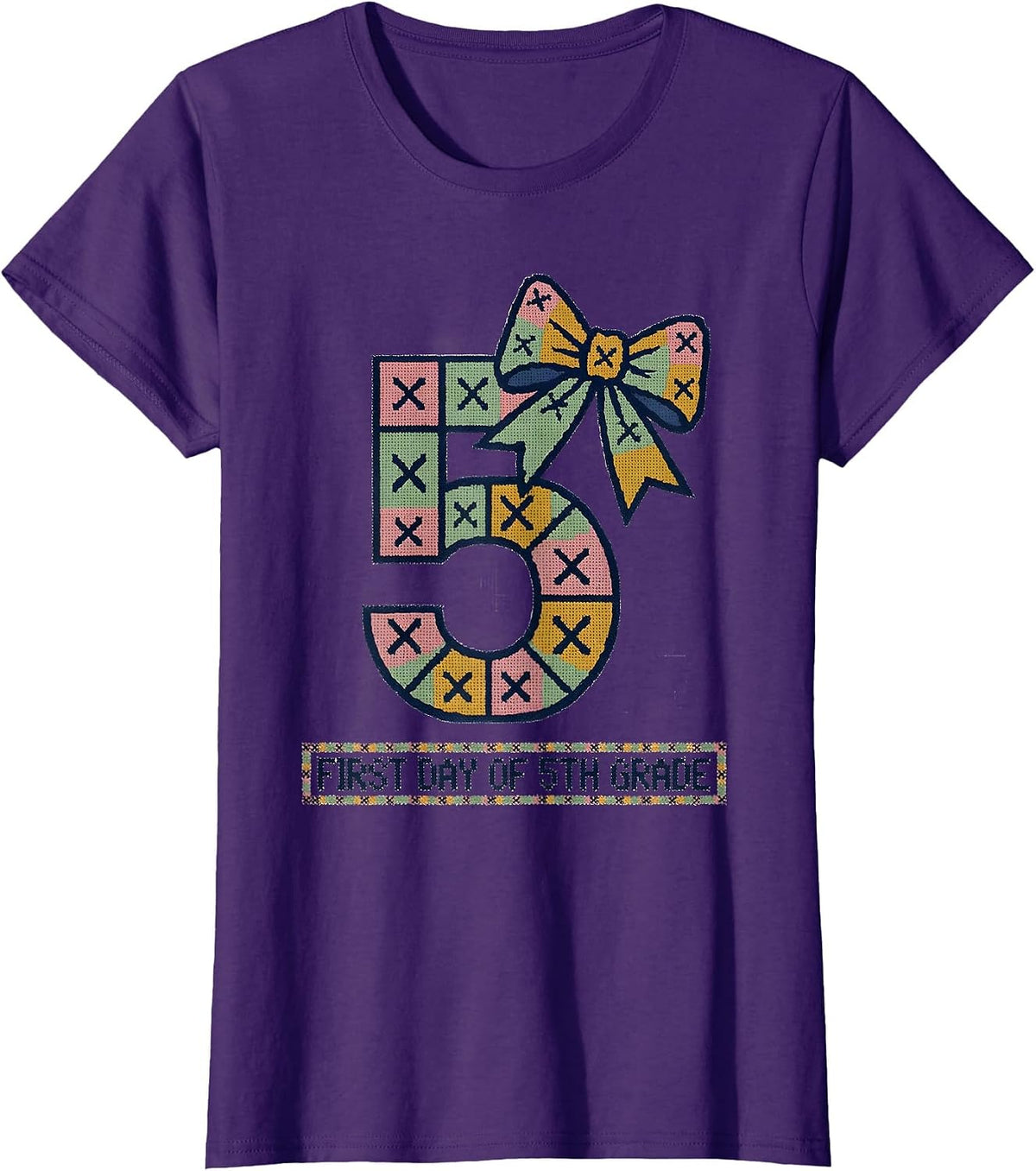 Women's First Day Of 5th Grade Coquette Bow Back To School Teacher T-Shirt - Purple