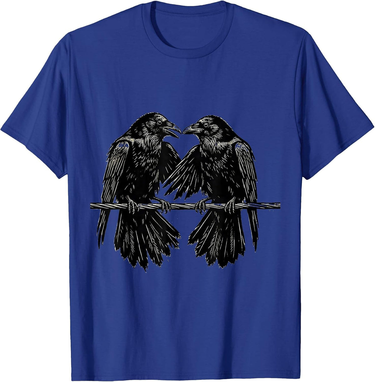 Men's Crow vs Crow Face-Off on a Wire Graphic T-Shirt - Royal Blue