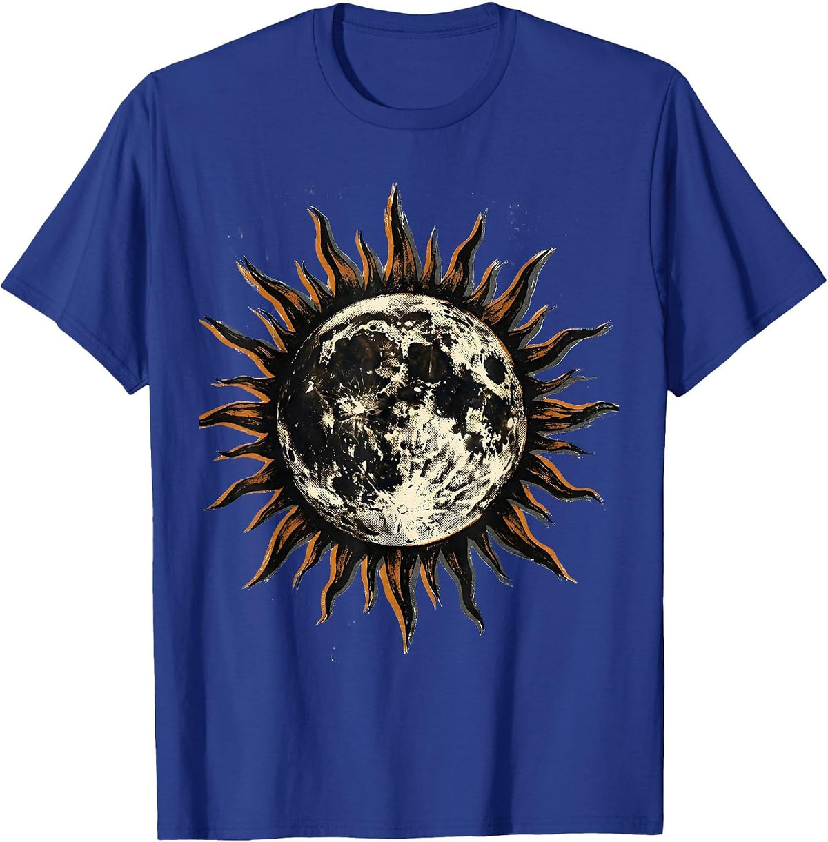 Grunge Black Sun Jagged Corona Rays Graphic T-Shirt - Royal Blue
