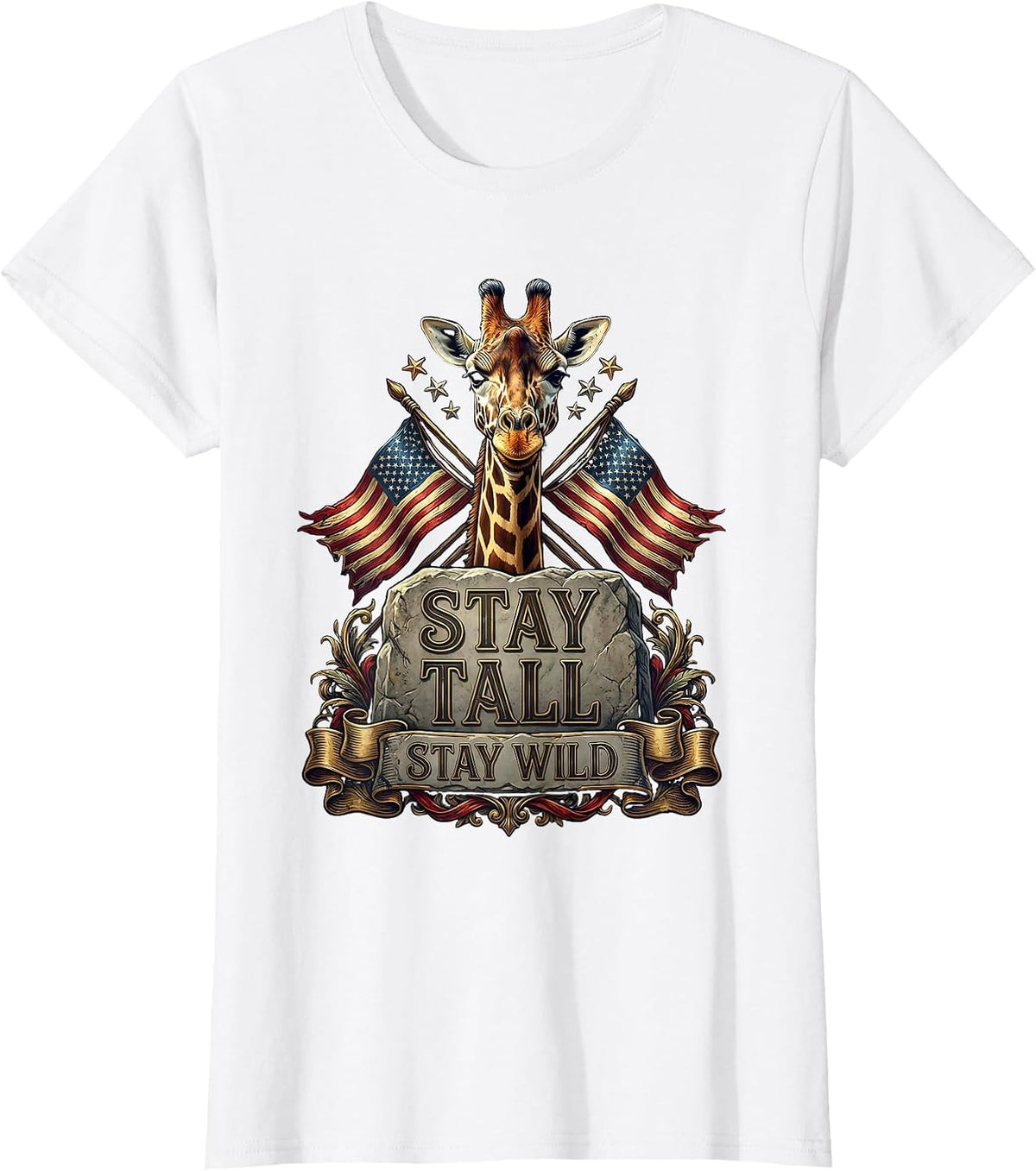 Stay Tall Stay Wild Giraffe Nature Design T-Shirt - White