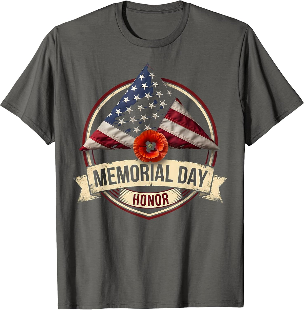 Memorial Day Honor Patriotic Tribute Design T-Shirt - Asphalt Grey