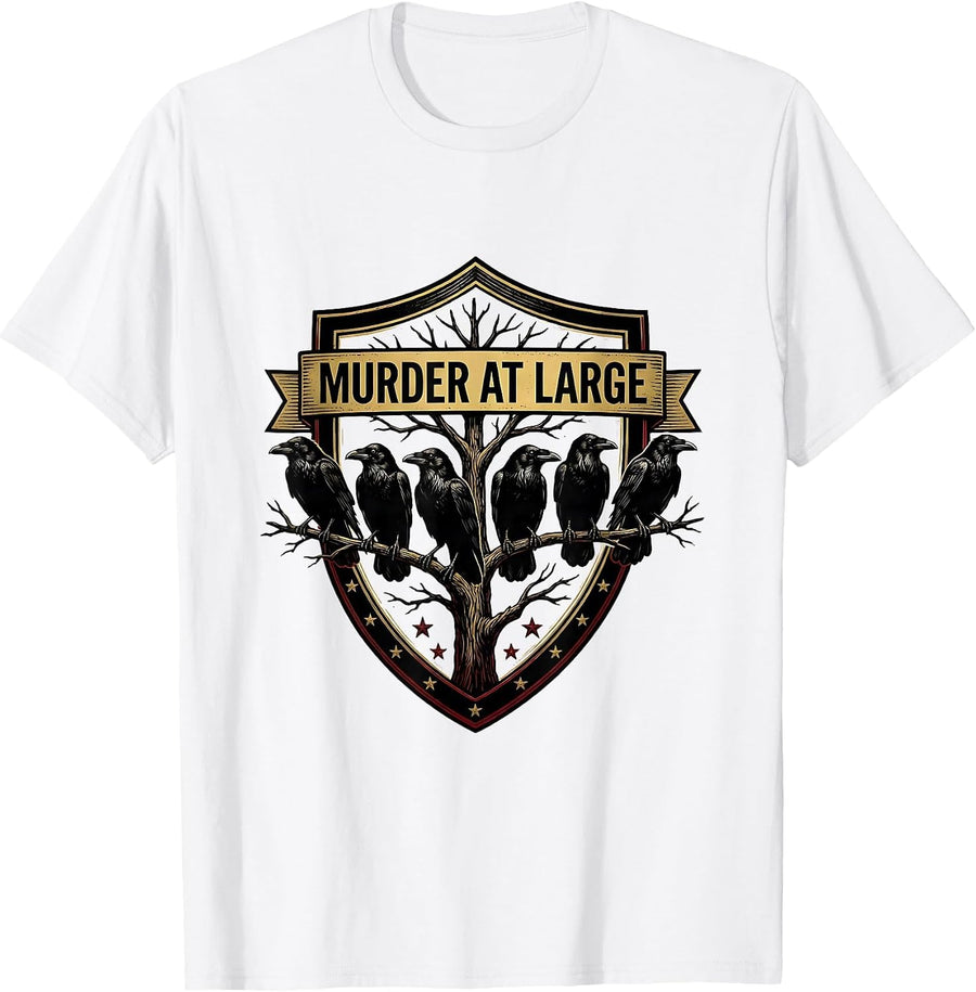 Men's Murder At Large Crow Murder Pun Bird Lover Humor T-Shirt - White