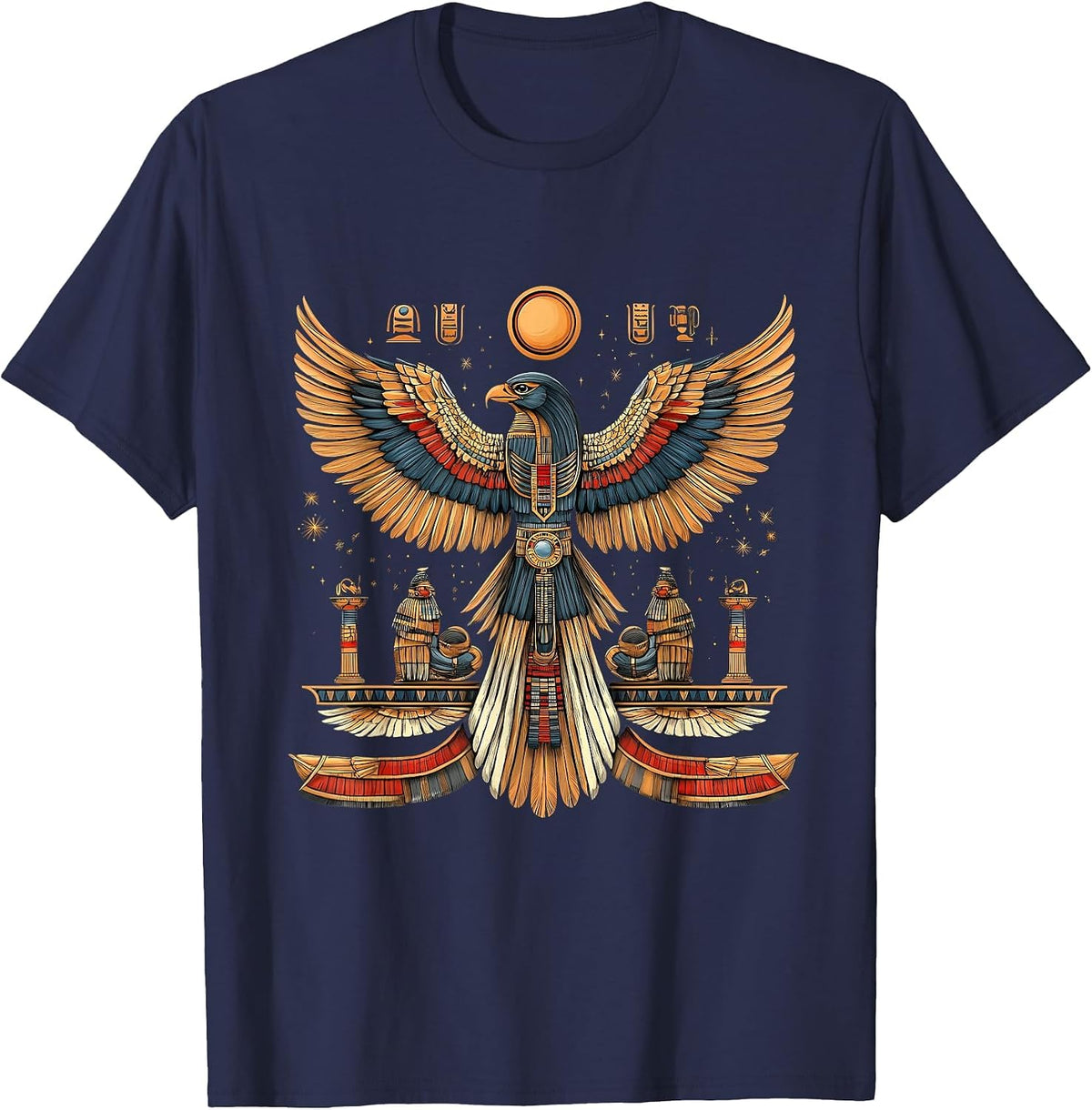 Ancient Egypt Falcon Egypt Mythology Egyptology Egyptian God T-Shirt - Navy Blue